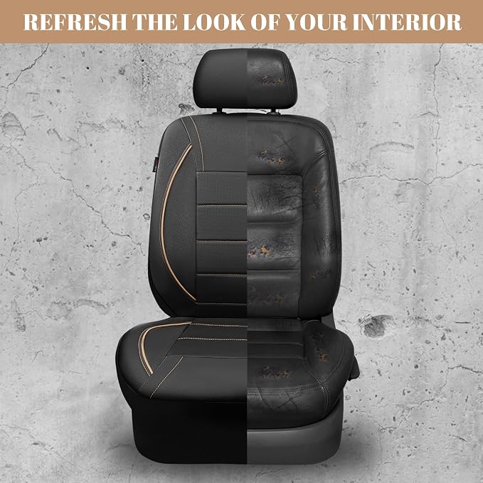 Universal Faux Leather Seat Covers — Front Seat — Black / Beige