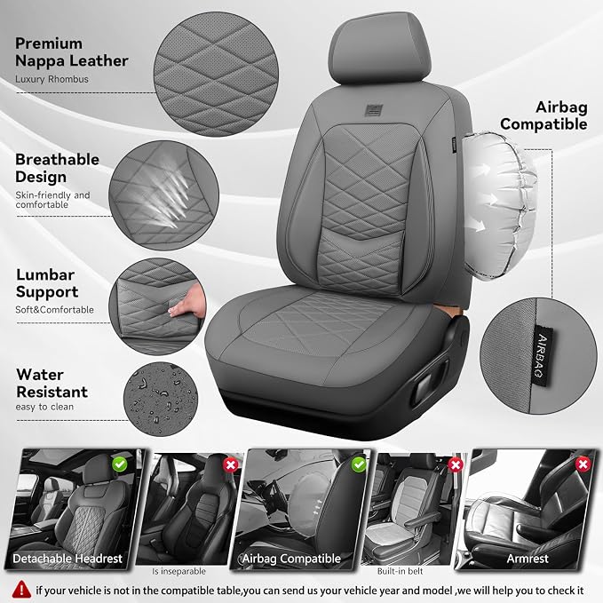 Universal Faux Leather Seat Covers — Full Set — Gray