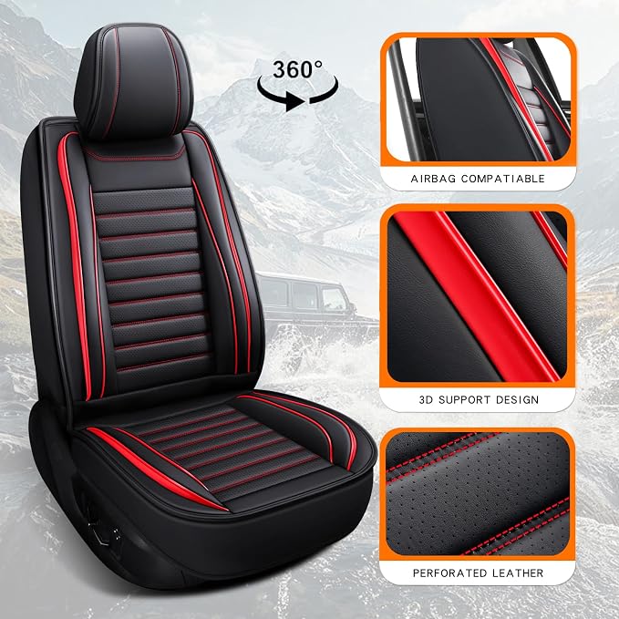 Universal Faux Leather Seat Covers — Full Set — Red