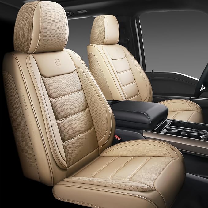 Faux Leather Car Seat Covers — Full Set — Beige