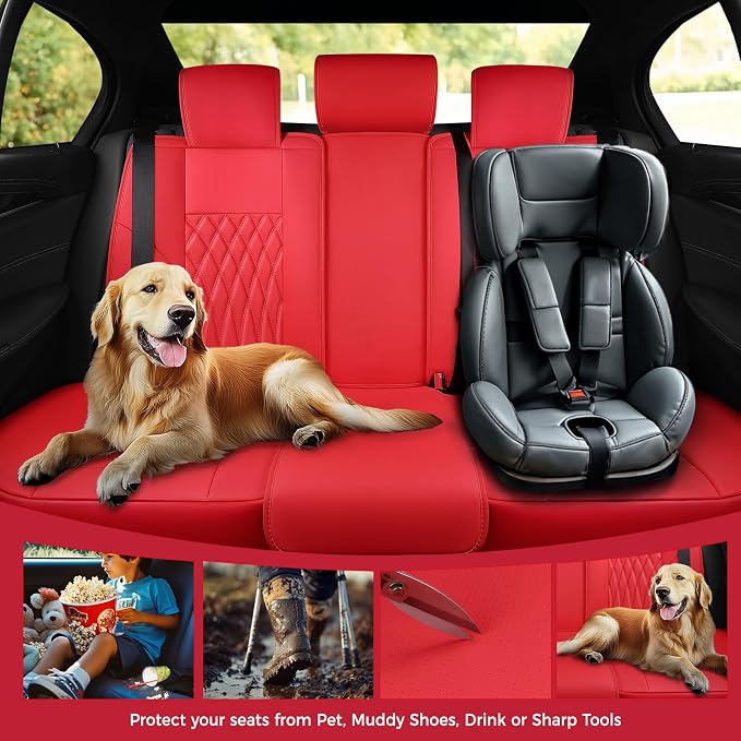 Universal Faux Leather Seat Covers — Full Set — Red