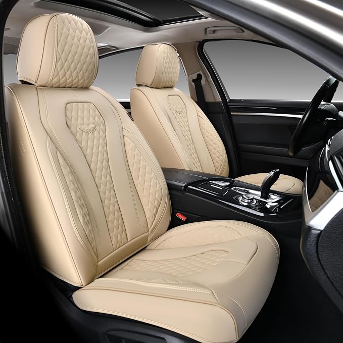 Universal Faux Leather Seat Covers — Front Seat — Beige
