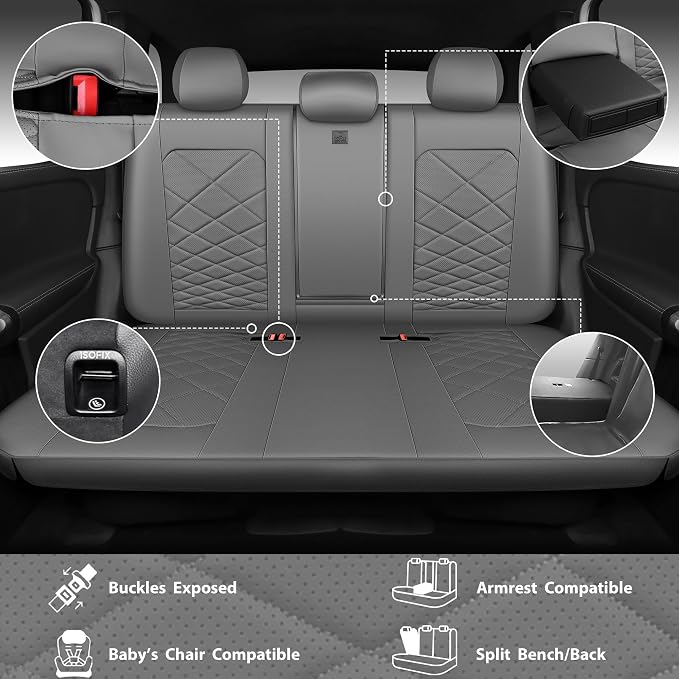 Universal Faux Leather Seat Covers — Full Set — Gray