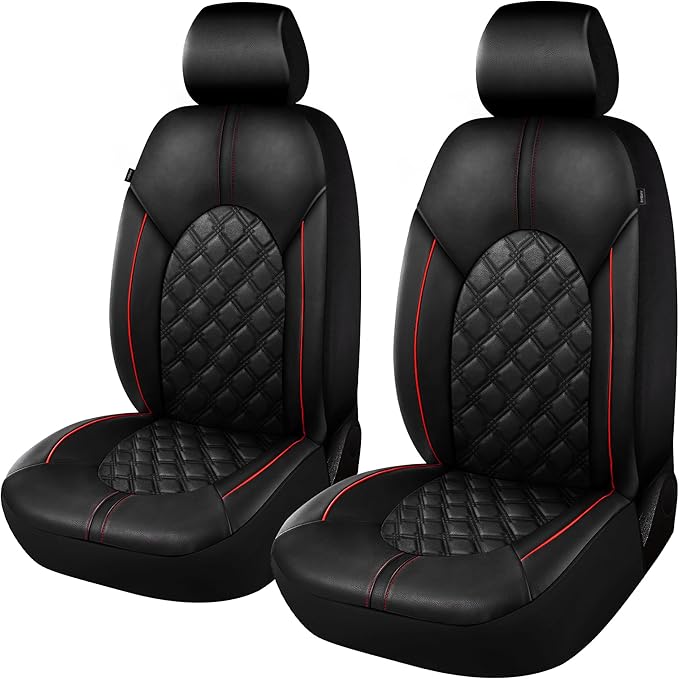 Universal Faux Leather Seat Covers — Front Seat — Black / Red