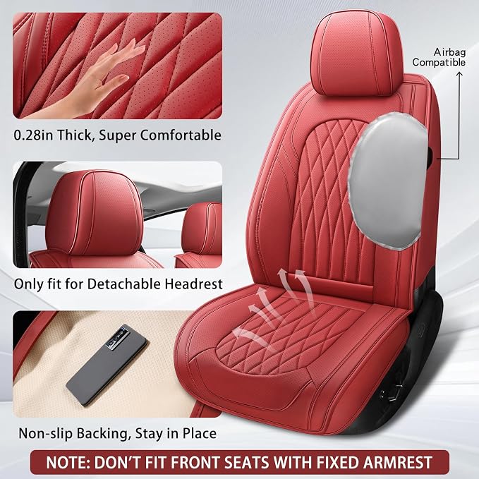 Universal Faux Leather Seat Covers — Full Set — Burgundy