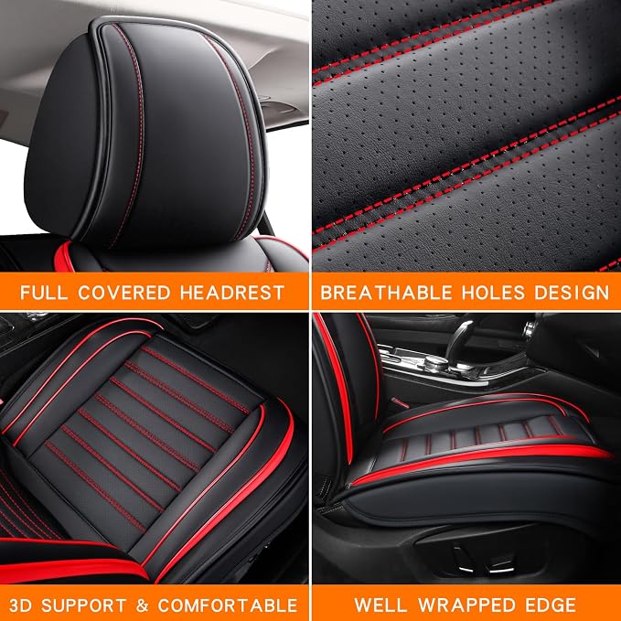 Universal Faux Leather Seat Covers — Full Set — Red