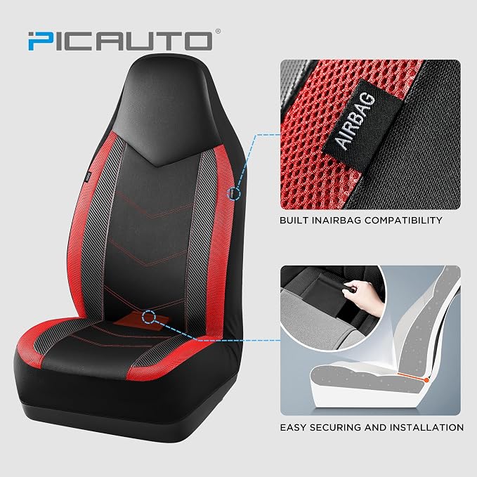 Universal Fabric Seat Covers — Front Seat — Black / Red