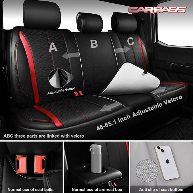 Universal Seat Covers — Full Set — Black / Red