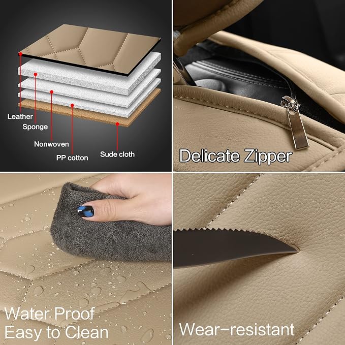 Universal Faux Leather Seat Covers — Full Set — Beige