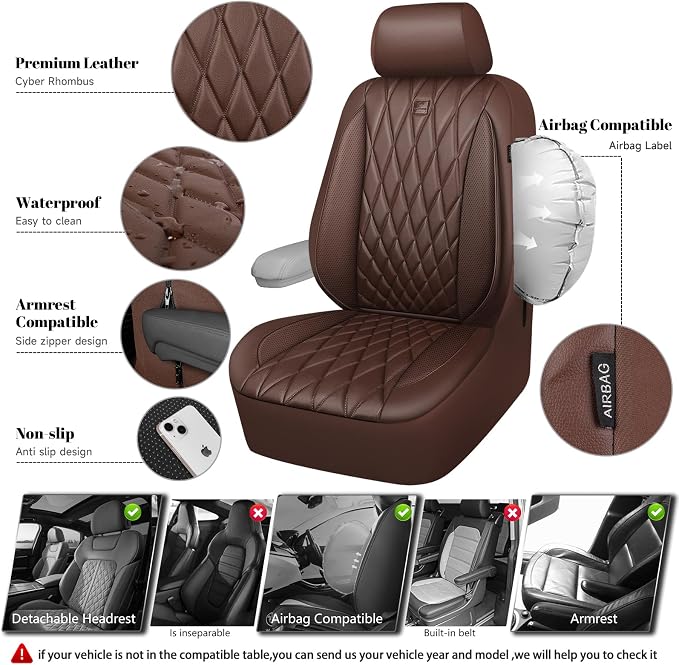 Universal Faux Leather Seat Covers — Front Seat — Brown