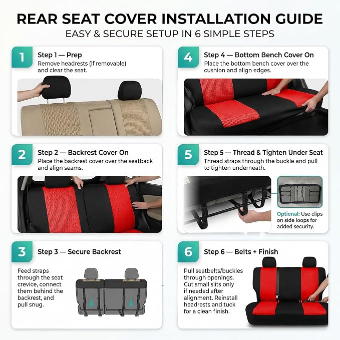 Universal Fabric Seat Covers — Front Seat — Red