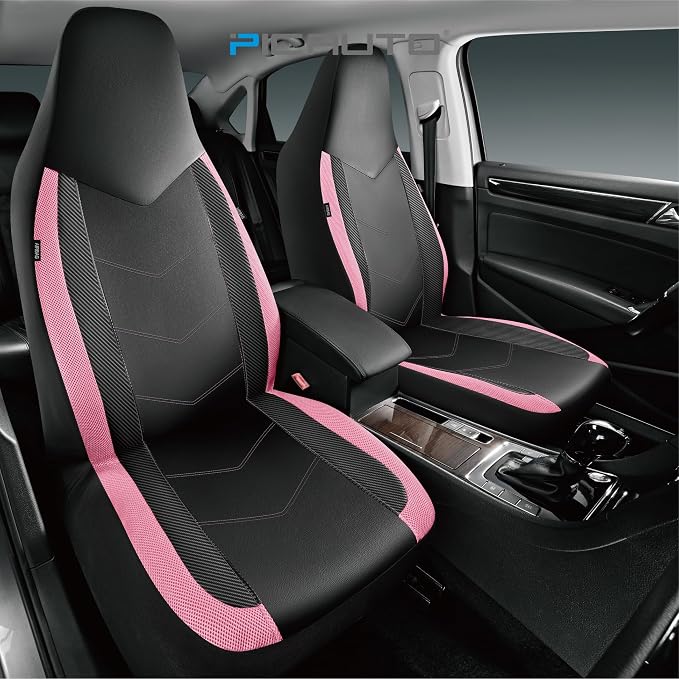 Universal Fabric Seat Covers — Front Seat — Black / Pink