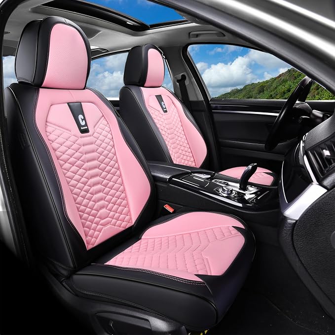 Universal Faux Leather Seat Covers — Front Seat — Pink