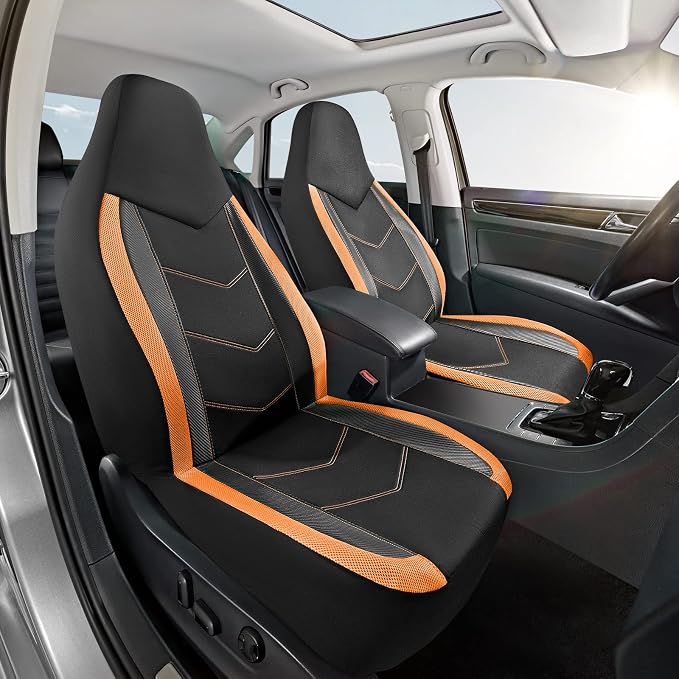 Universal Fabric Seat Covers — Front Seat — Orange