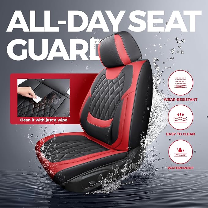 Universal Faux Leather Seat Covers — Full Set — Black / Red