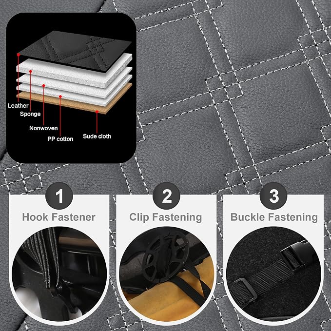 Universal Faux Leather Seat Covers — Full Set — Gray