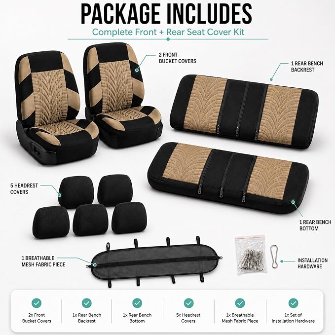 Universal Fabric Seat Covers — Full Set — Beige