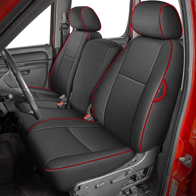 Faux Leather Seat Covers for Chevrolet Silverado / GMC Sierra — Full Set — Black / Red