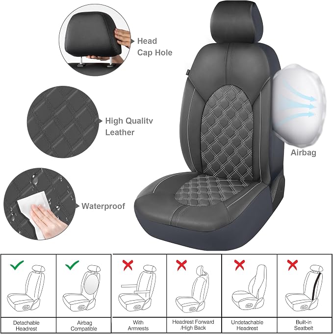 Universal Faux Leather Seat Covers — Full Set — Gray