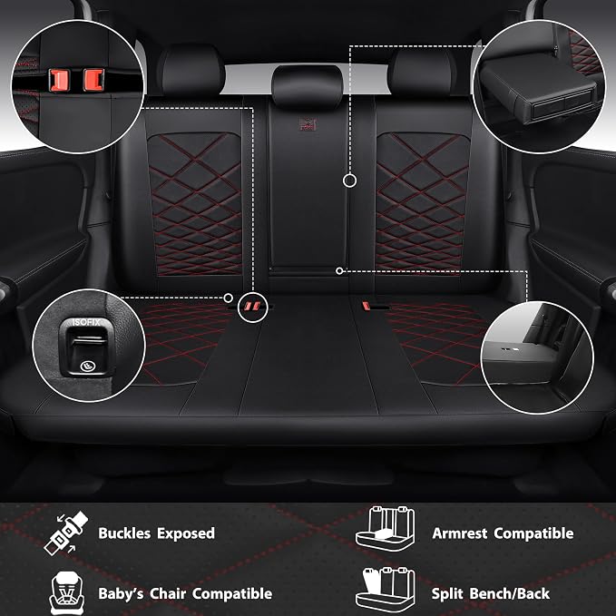 Universal Faux Leather Seat Covers — Full Set — Black / Red