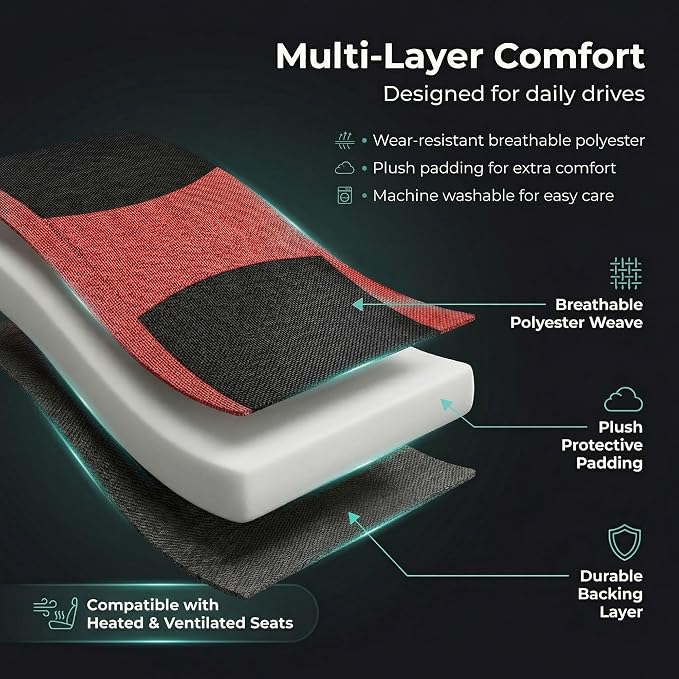 Universal Fabric Seat Covers — Front Seat — Red