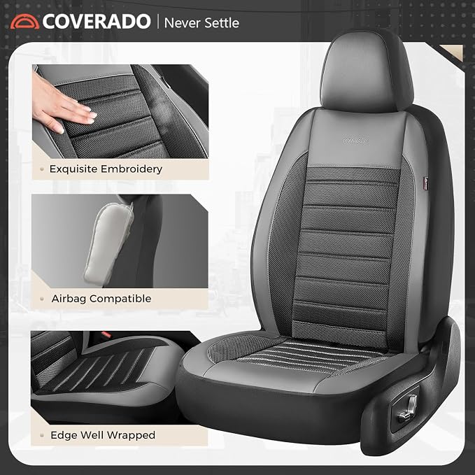 Fabric Car Seat Covers — Full Set — Black / Gray