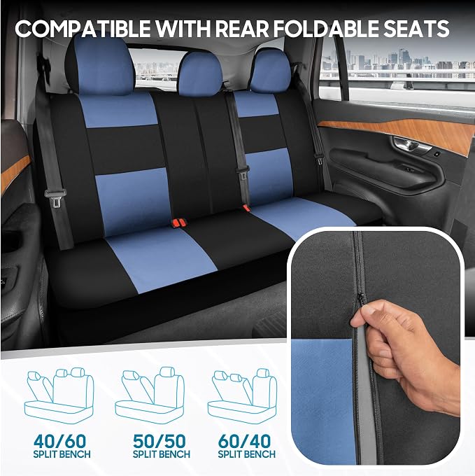 Car Seat Covers — Full Set — Blue / Gray / Black