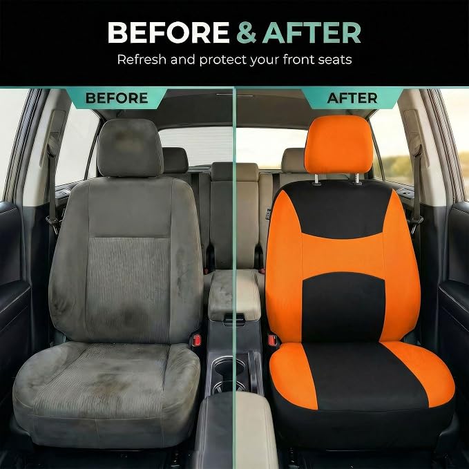 Universal Fabric Seat Covers — Front Seat — Orange
