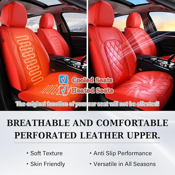 Universal Faux Leather Seat Covers — Front Seat — Red