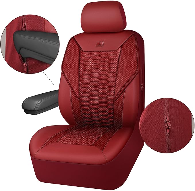 Universal Faux Leather Seat Covers — Full Set — Red / Burgundy