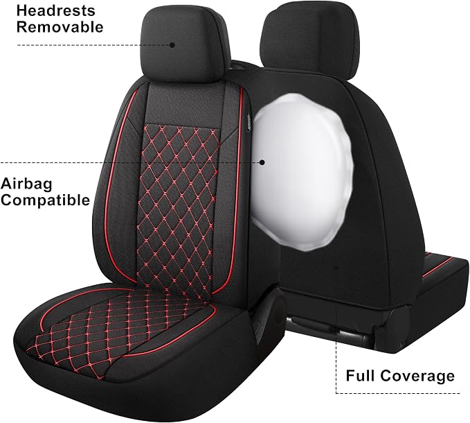 Fabric Car Seat Covers — Full Set — Black / Red