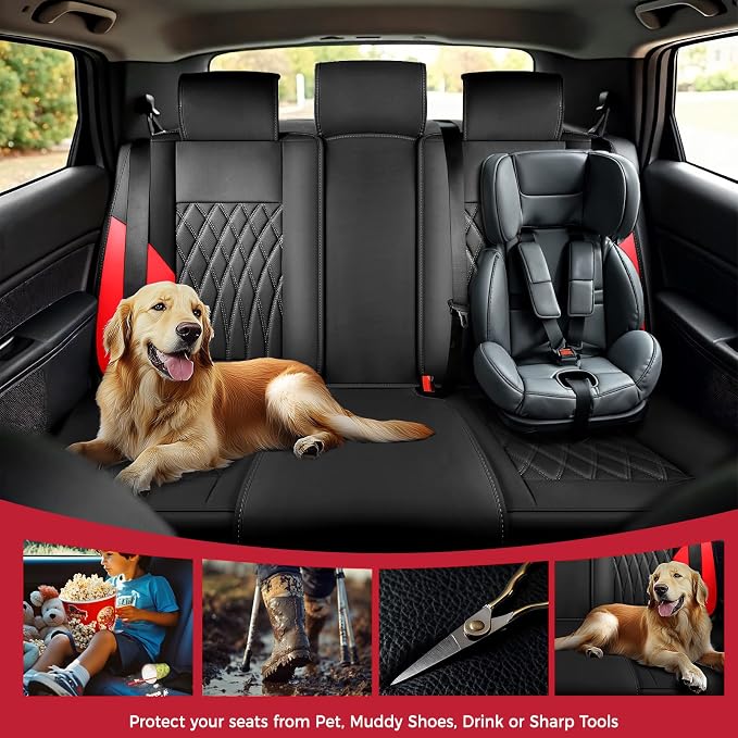 Faux Leather Car Seat Covers — Full Set — Black / Red