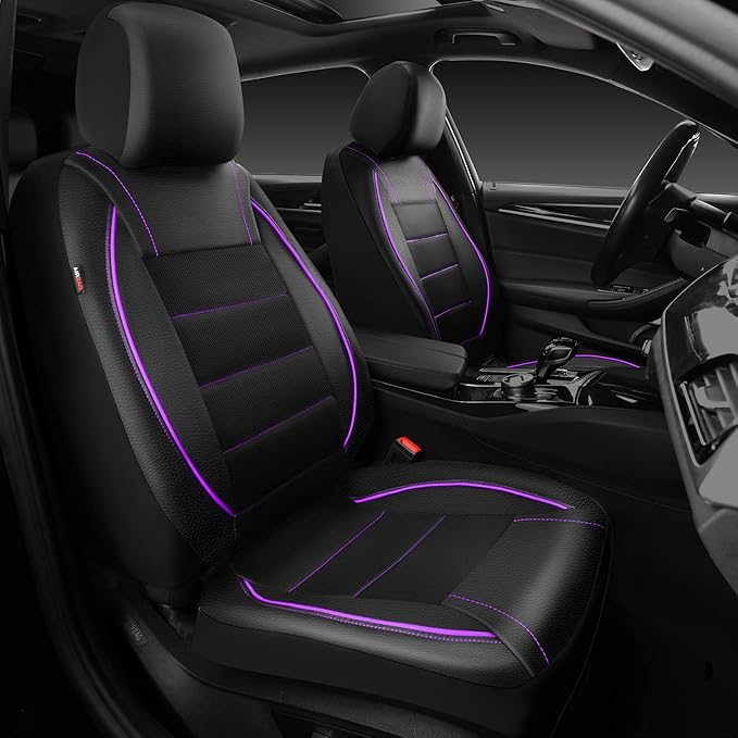 Universal Faux Leather Seat Covers — Front Seat — Black / Purple