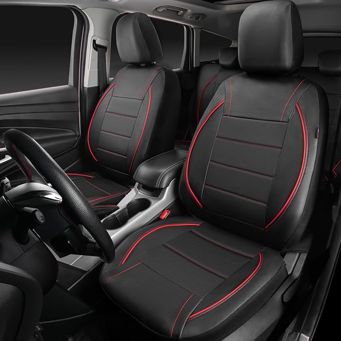 Universal Faux Leather Seat Covers — Front Seat — Black / Red
