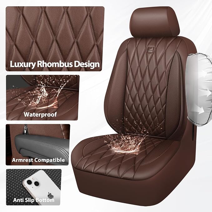 Universal Faux Leather Seat Covers — Front Seat — Brown