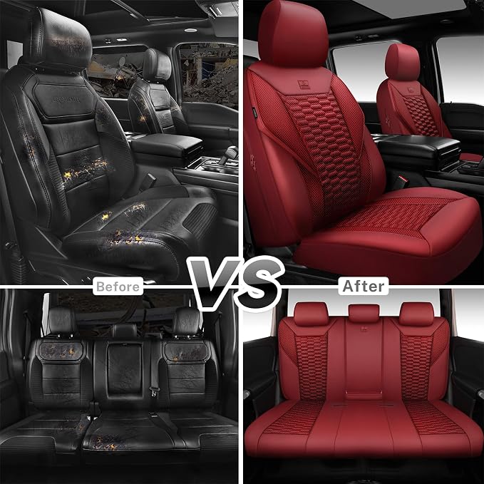 Universal Faux Leather Seat Covers — Full Set — Red / Burgundy