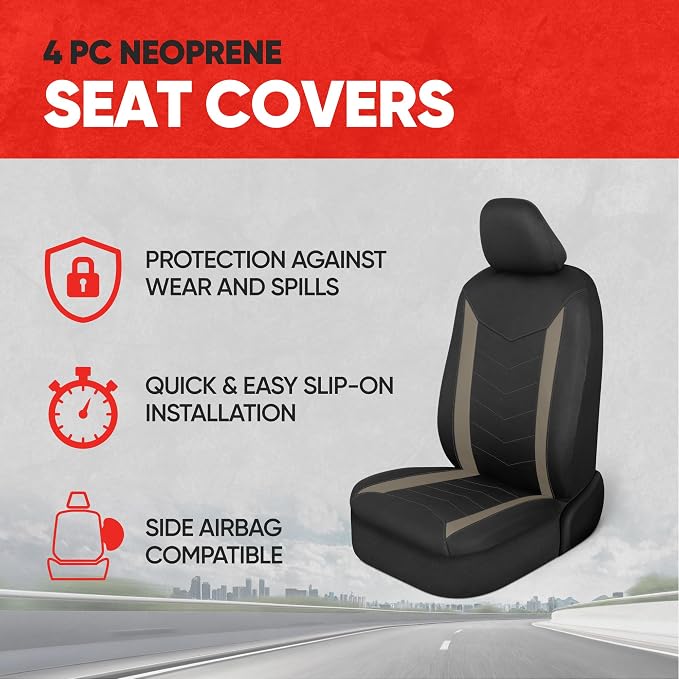 Neoprene Car Seat Covers — Front Seat — Beige