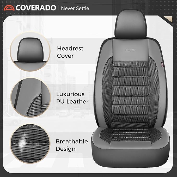 Fabric Car Seat Covers — Full Set — Black / Gray