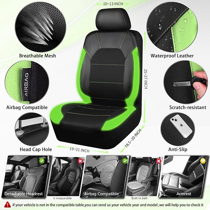 Universal Fabric Seat Covers — Front Seat — Black / Green