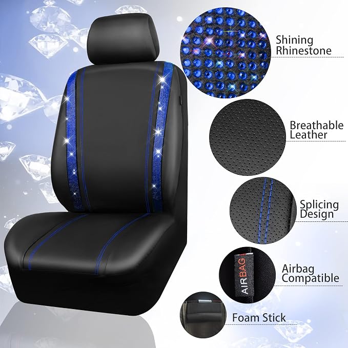 Universal Faux Leather Seat Covers — Full Set — Blue