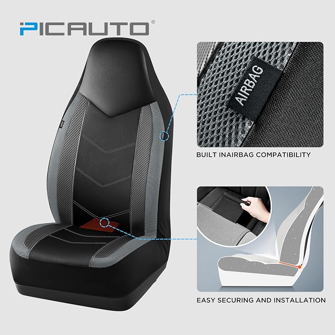Universal Fabric Seat Covers — Full Set — Black / Gray