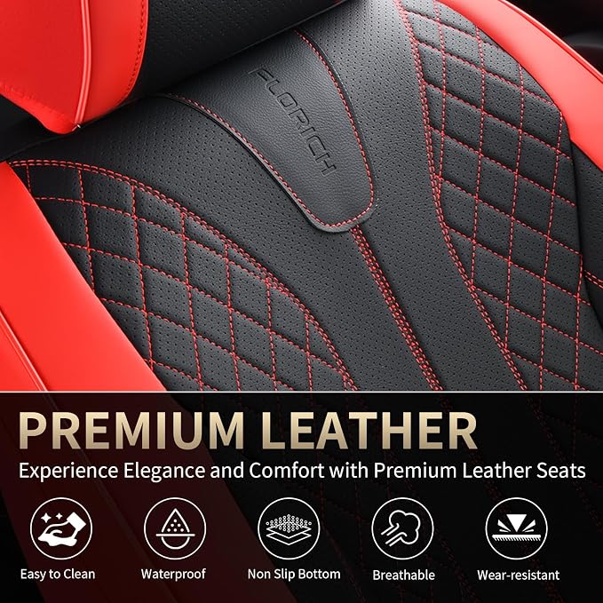 Universal Faux Leather Seat Covers — Front Seat — Black / Red