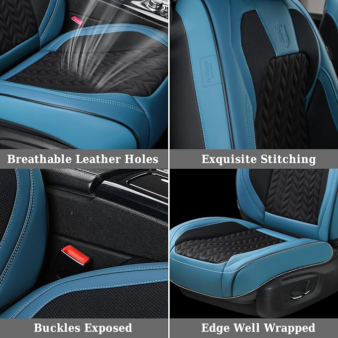 Universal Faux Leather Seat Covers — Front Seat — Blue
