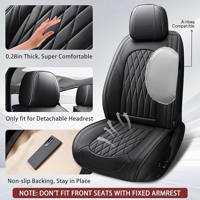 Universal Faux Leather Seat Covers — Full Set — Black