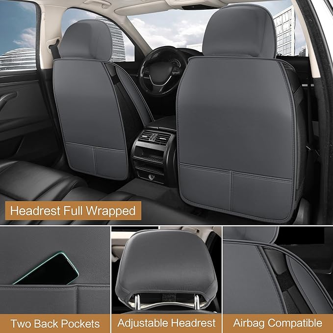 Universal Faux Leather Seat Covers — Full Set — Gray