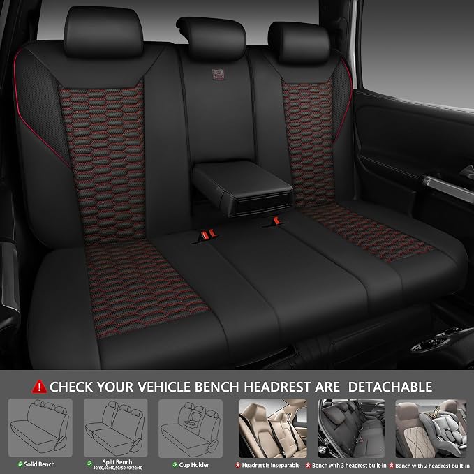 Universal Faux Leather Seat Covers — Full Set — Black / Red