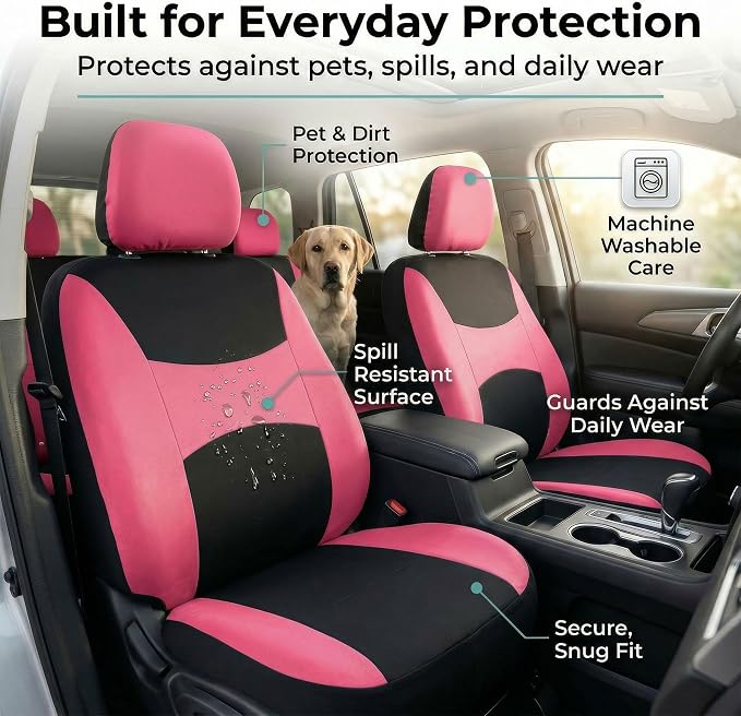 Universal Fabric Seat Covers — Pink / Black