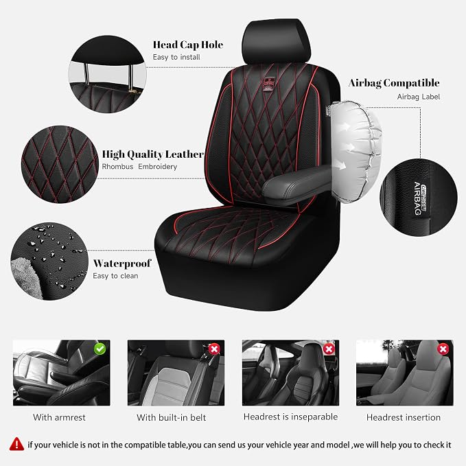 Universal Seat Covers — Full Set — Black / Red