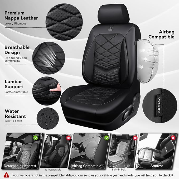 Universal Faux Leather Seat Covers — Full Set — Black
