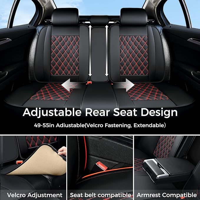 Universal Faux Leather Seat Covers — Full Set — Black / Red